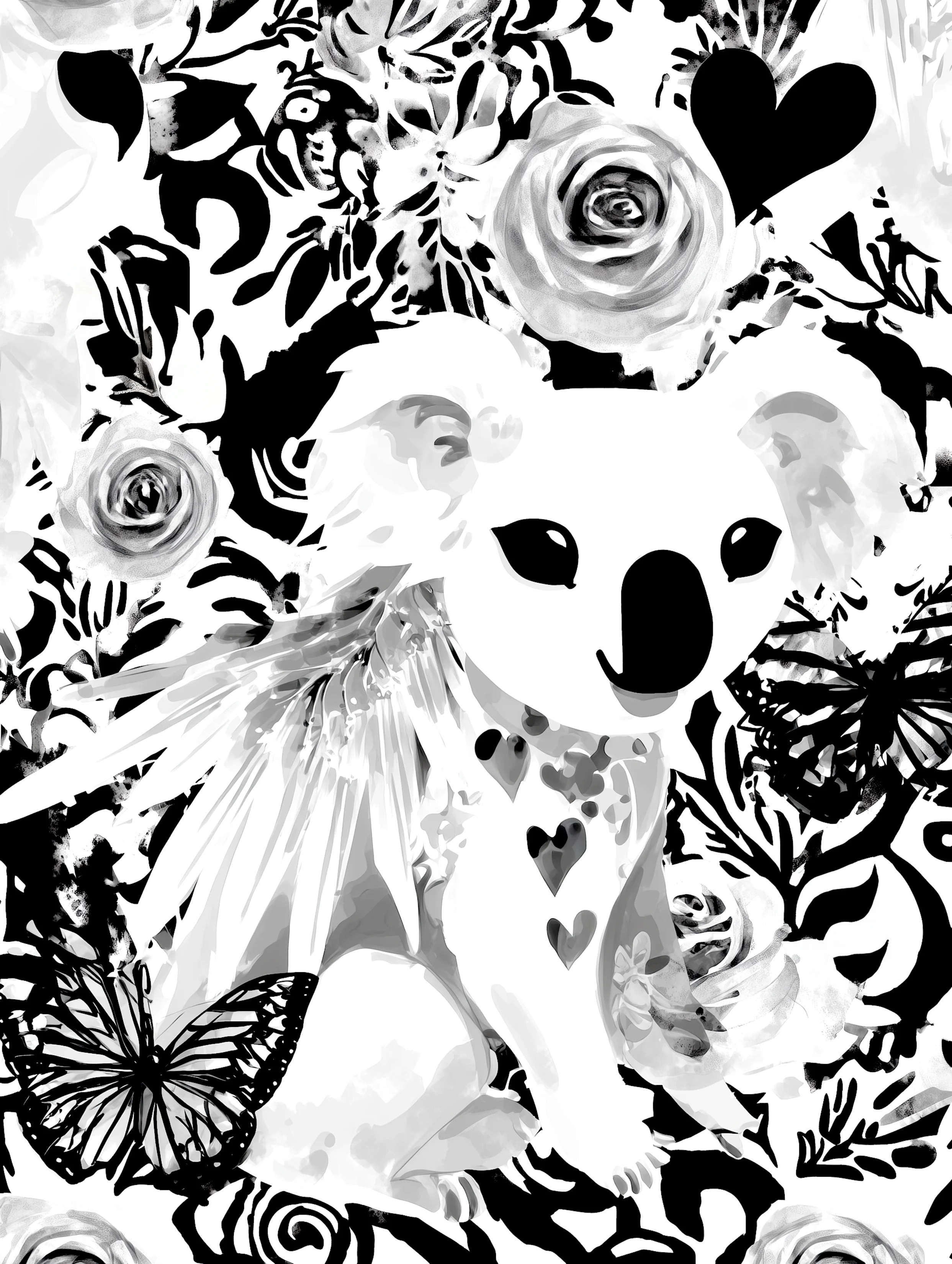 Free printable koala coloring page for adults featuring crouching koala